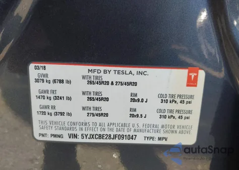 2018 Tesla Model X from USA, damaged, VIN 5YJXCBE28JF091047